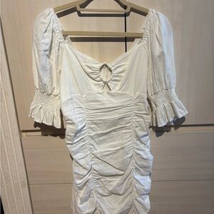 Chic Off-White Ruched Mini Dress